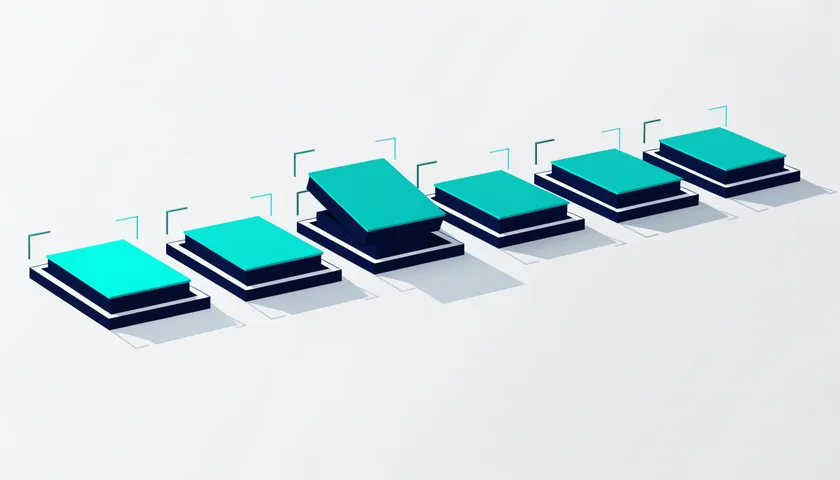 Diagram: trays on a line inside detection brackets, one slot empty and one misaligned